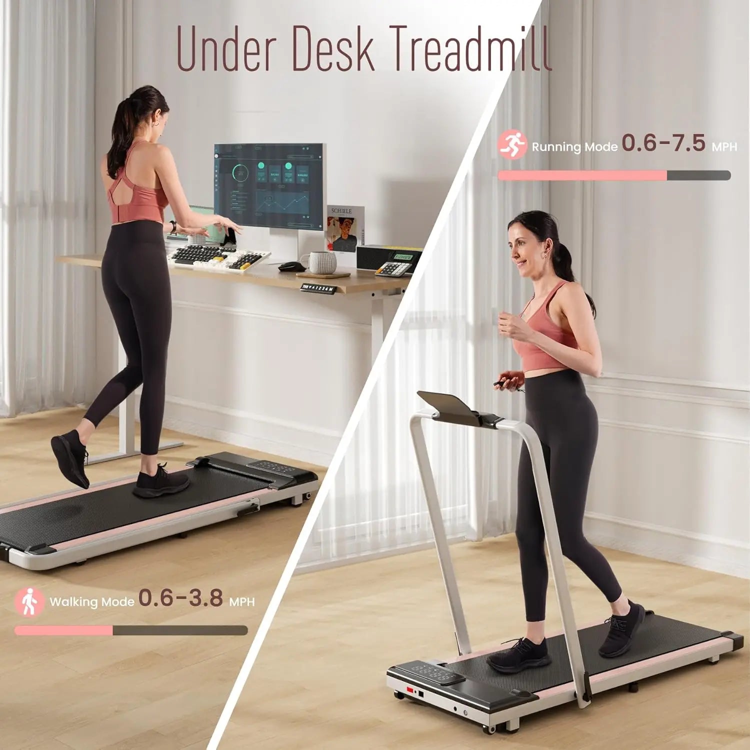 3 in 1 Under Desk Walking Pad Treadmill, 3.0HP Low Noise Portable for Home & Office, 300LBs Weight Capacity Folding With Remote - GilloServ