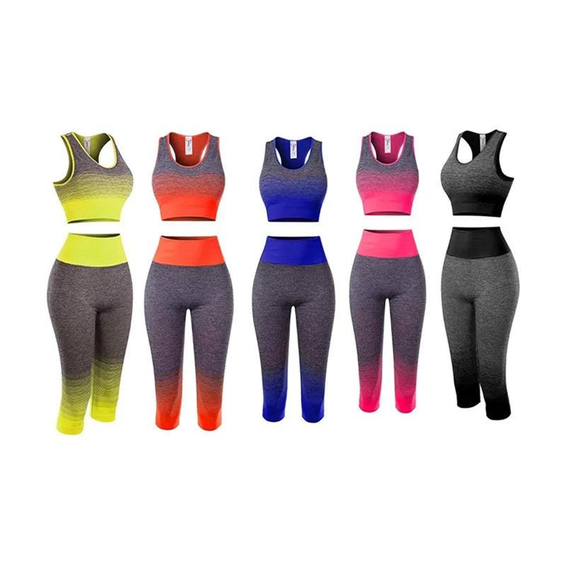 Women Yoga Sets Bra + 3/4 Pants Sport Suit For Female Fitness - GilloServ