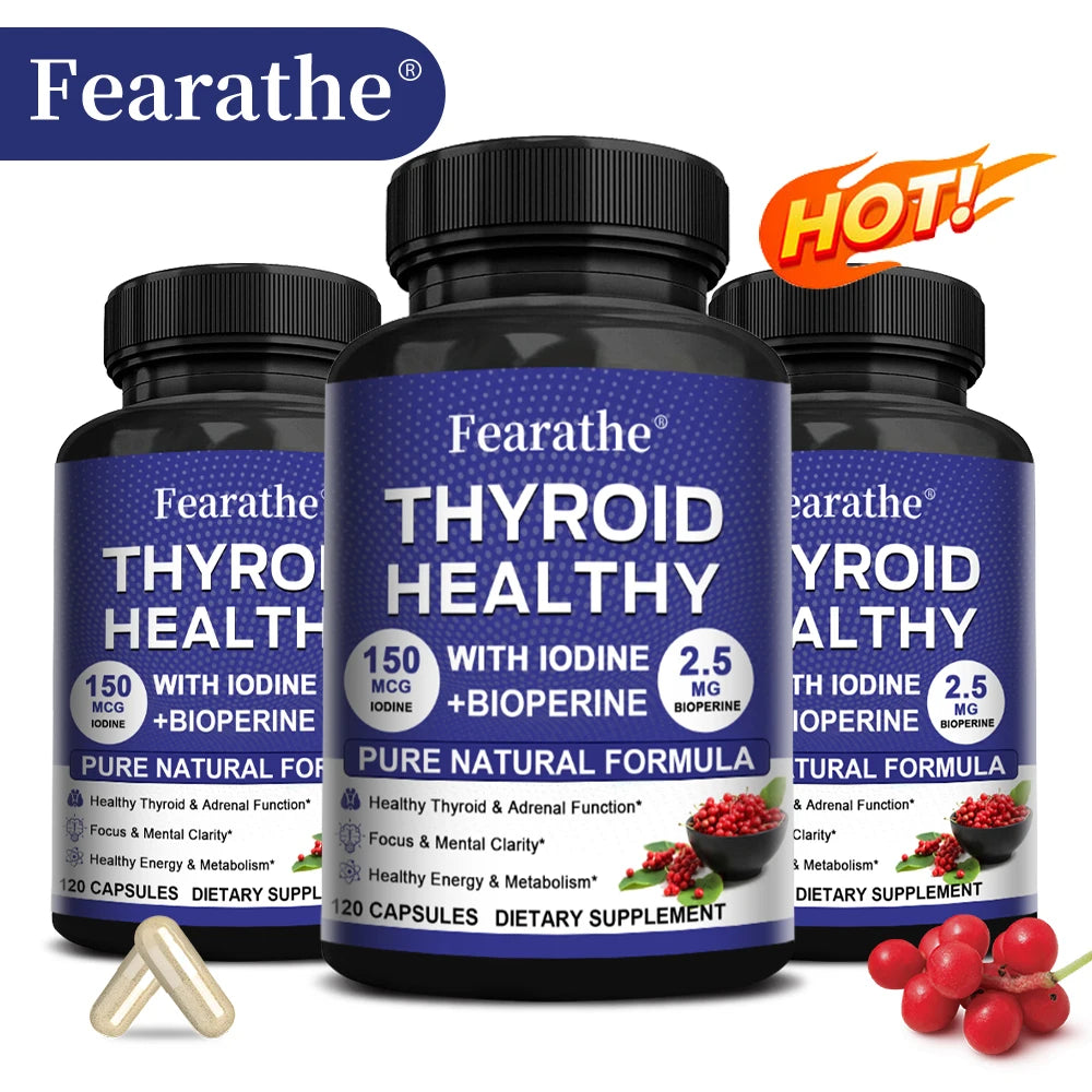 Fearathe Thyroid Support Complex Supplement - Energy, Focus, Boosts Brain Function and Metabolism, Concentration, Vitamin B12 - GilloServ