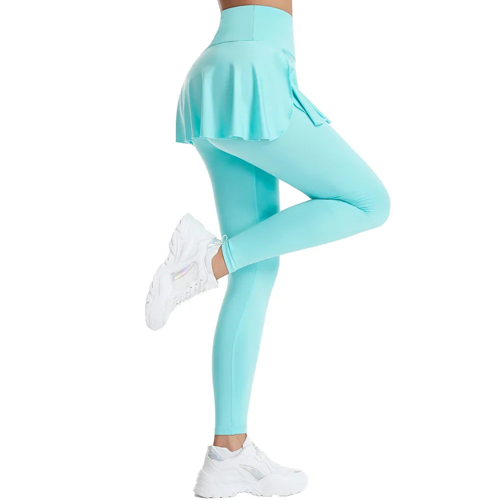 Women High Waist Leggings Solid Color Tennis Pleated Skirts Autumn Winter Fitness Sports - GilloServ