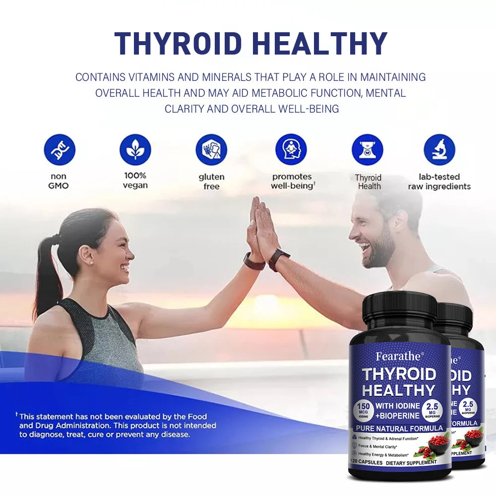 Fearathe Thyroid Support Complex Supplement - Energy, Focus, Boosts Brain Function and Metabolism, Concentration, Vitamin B12 - GilloServ