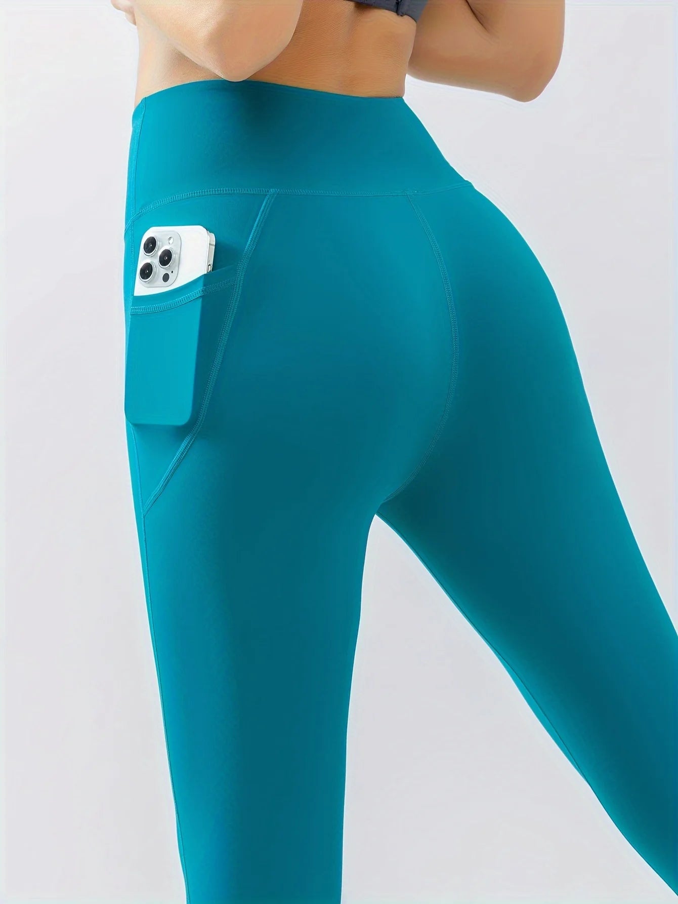 High Waist Quick Drying Butt Lifting Yoga Pants With Pocket, High Strech Running Sports Fitness Leggings, Women's Activewear - GilloServ