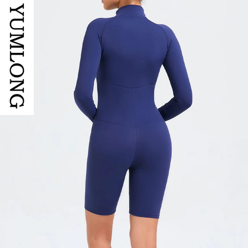 Women Zip-Up Yoga Bodysuit High Waist Athletic Unitard Workout - GilloServ