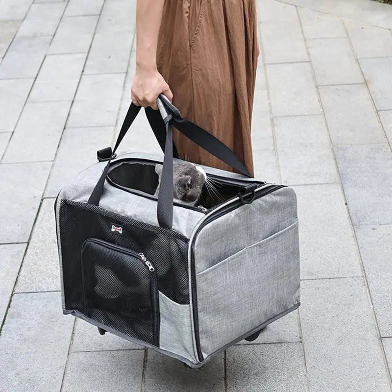 Rolling Pet Carrier Airline Approved Pet Carrier With Wheels Shoulder Bag For Dog/Puppy/ Kitten/ Outdoor Adventure Travel - GilloServ