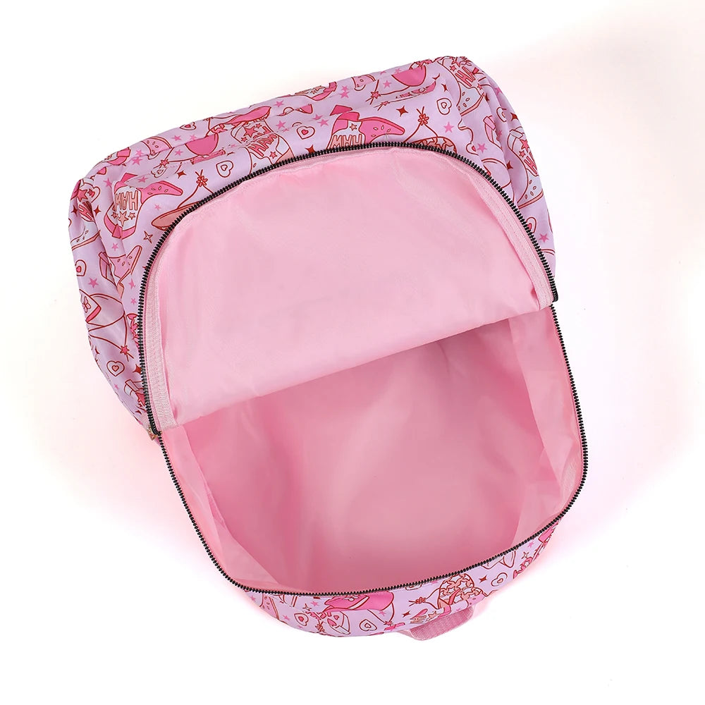 Pink West Cowboy Nylon Backpack For Girls Large Capacity Students Book Bag Waterproof School Bag For Women Back To School - GilloServ