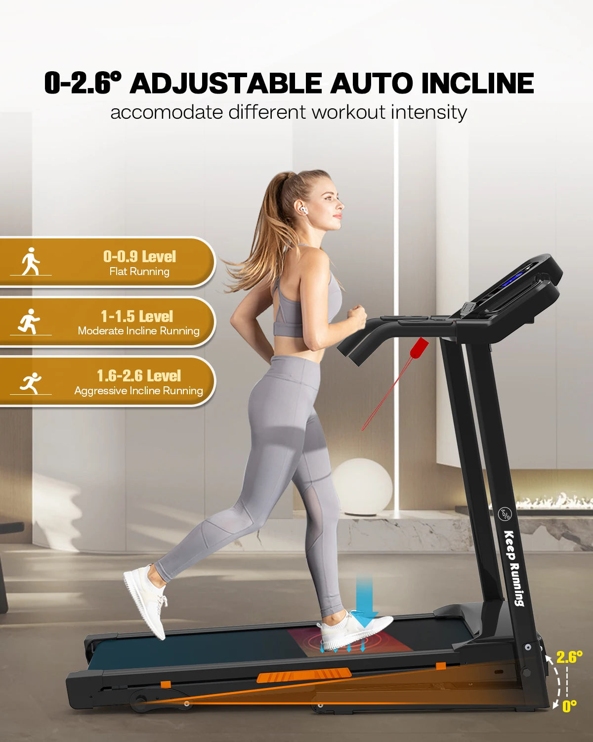 Foldable Electric Treadmill with Incline - 3.5HP Motor, Handrail Speed Control, Pulse Monitor, 12 Training Programs, Max 330lbs - GilloServ