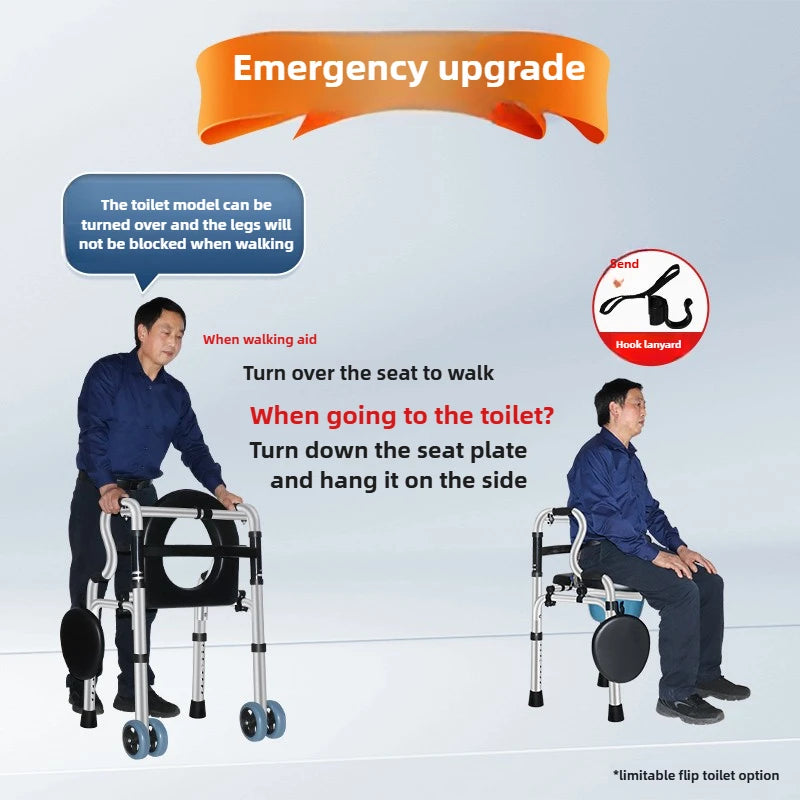 ‌Elderly Walker with Seat, 4-Wheel Mobility Rollator, Adjustable Walking Aid Cane - GilloServ