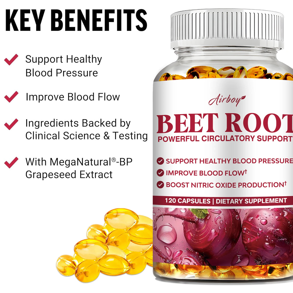Beetroot - Maintain Healthy Blood Pressure, Improve Blood Circulation, Support Heart and Cardiovascular Health - 120 Capsules - GilloServ