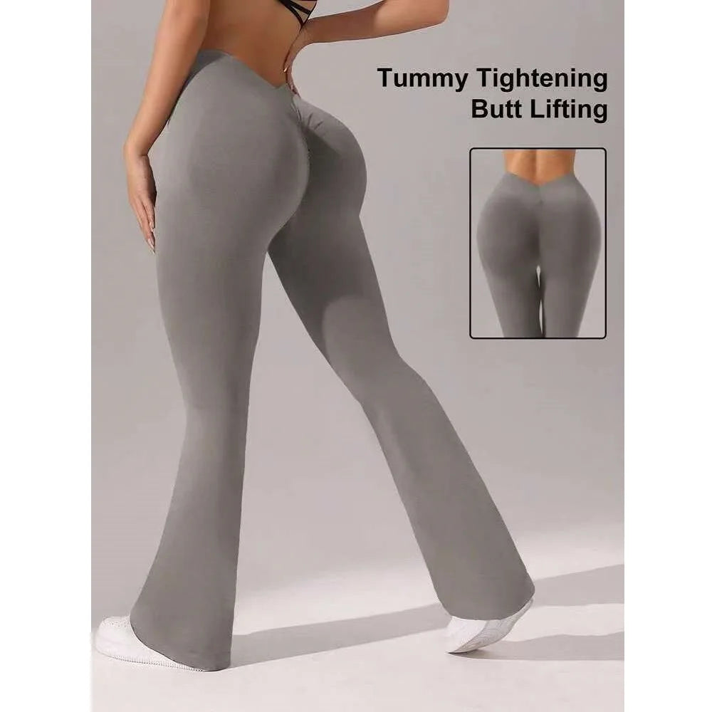 Flare Leggings V-shaped Hip Yoga Pants Women High Waist Wide Leg Pants - GilloServ