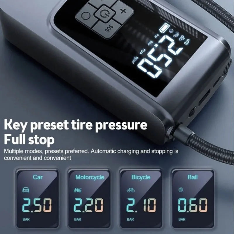 Portable Air Compressor for Car Motorcycle Bicycle - Fast Tire Inflator with Accurate Pressure Gauge - GilloServ