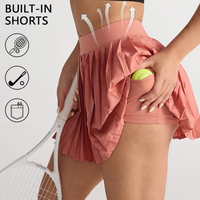 1pcs Women's Pleated Sports Skirts Gym Workout Sports Fitness High Waist Skirts Sexy Pocket Tennis Skirts Golf Running Pantskirt - GilloServ