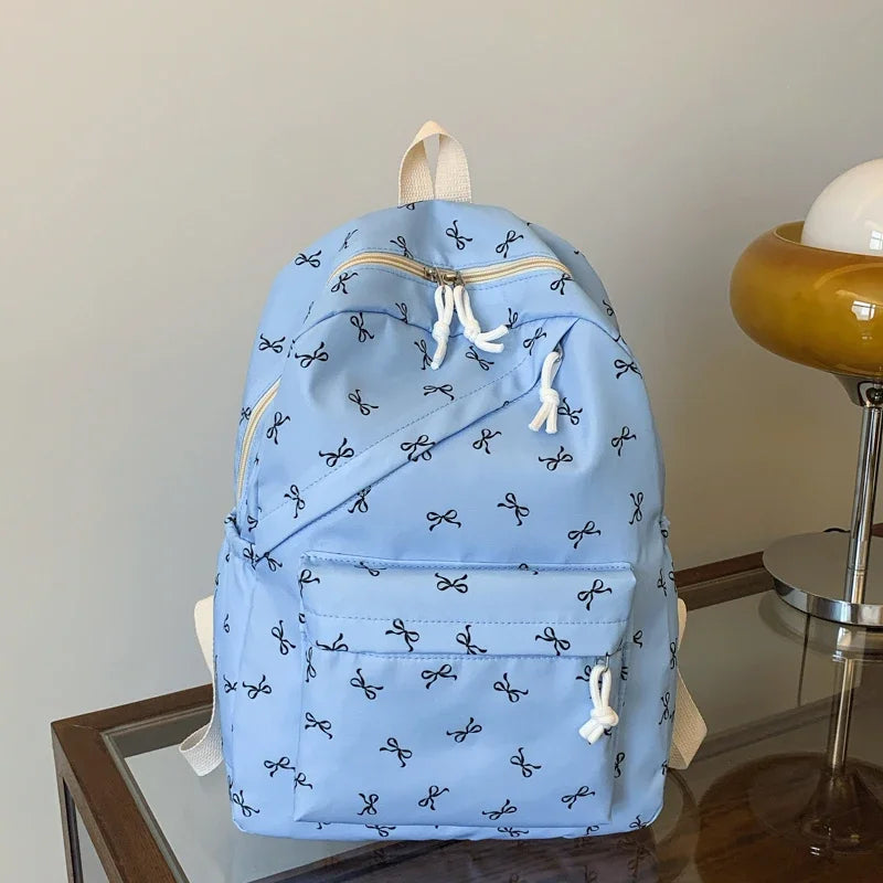 Laptop Backpack Fashionable Cute Backpack Bow Print Bookbag with Laptop Protection Adjustable Straps for Back To School Season - GilloServ