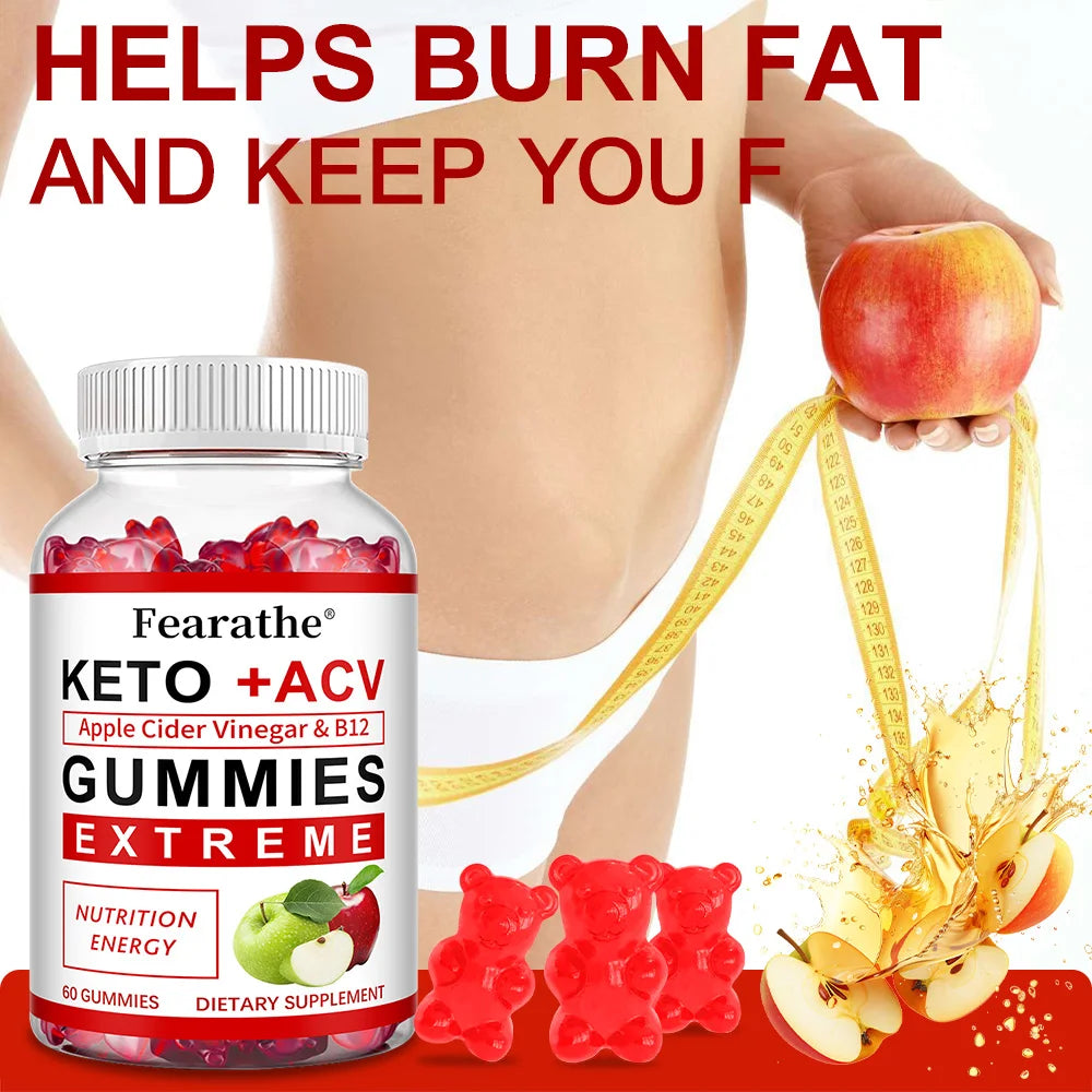 Fearathe Slimming Keto Apple Cider Vinegar Gummies Supplement Weight Loss, Reduces Anxiety & Stress Boost Immune System - GilloServ